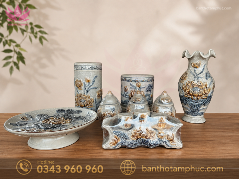 Bộ đồ thờ cúng Bát Tràng Men Rạn – BT19