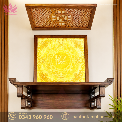 Bàn thờ treo tường mẫu chân thang gỗ sồi BTTT01
