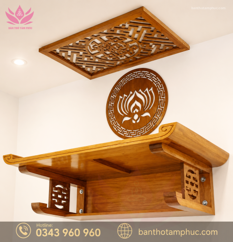 Bàn thờ treo tường mẫu chân thọ gỗ sồi BTTT03