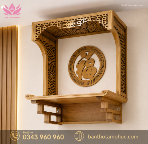 Bàn thờ treo tường mẫu chân thang gỗ gõ BTTTG02