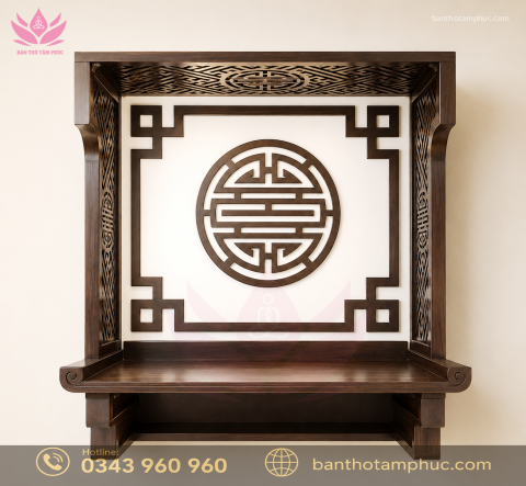 Bàn thờ treo tường mẫu chân thang gỗ sồi BTTT12