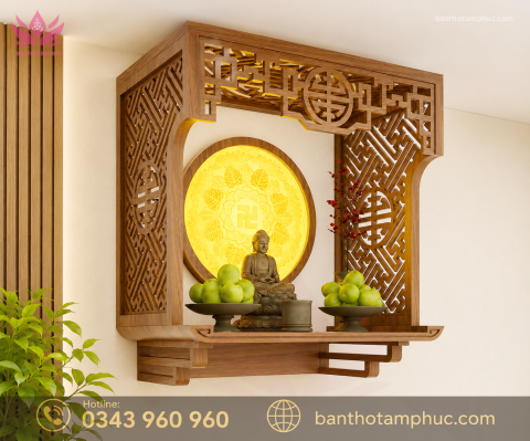 Bàn thờ treo tường mẫu chân thang gỗ sồi BTTT14