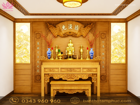 Mẫu phòng thờ đẹp, phòng thờ gia tiên, trang trí phòng thờ gỗ Sồi A04