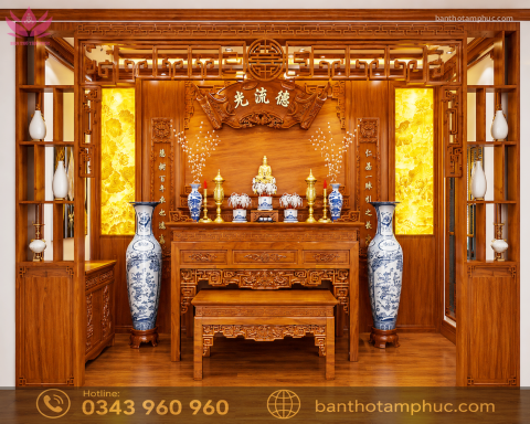 Mẫu phòng thờ đẹp, phòng thờ gia tiên, trang trí phòng thờ gỗ Hương A05