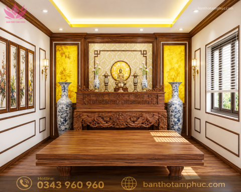 Mẫu phòng thờ đẹp, phòng thờ phật, trang trí phòng thờ gỗ Gụ A06