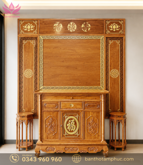 Mẫu phòng thờ đẹp, phòng thờ gia tiên, trang trí phòng thờ gỗ Hương Đá A11