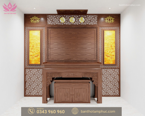 Mẫu phòng thờ đẹp, phòng thờ gia tiên, trang trí phòng thờ gỗ Gõ A13