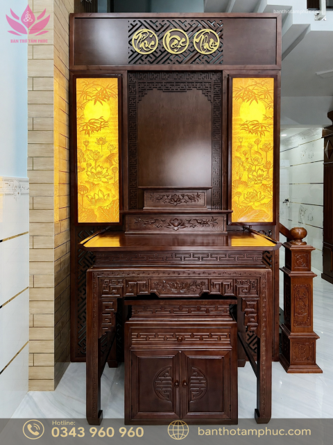 Mẫu phòng thờ đẹp, phòng thờ gia tiên, trang trí phòng thờ gỗ sồi A22.