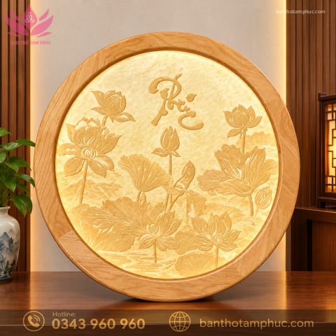 Tranh Trúc Chỉ Hoa Sen Chữ "Phúc" TTC09